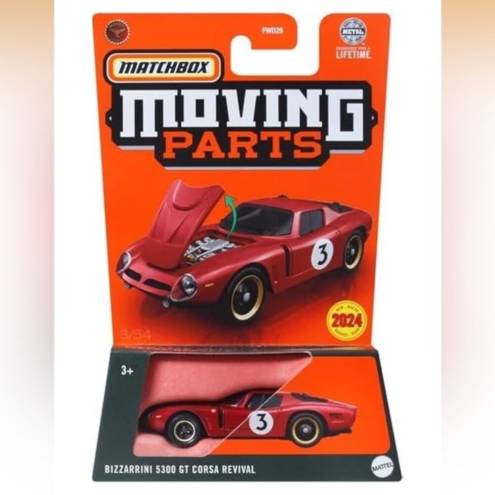 NIB! Matchbox 2024 Moving Parts Bizzarrini 5300 GT Corsa Revival, Red